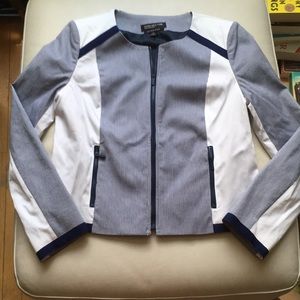 Jones New York Navy Stripe Color Black Zip Jacket